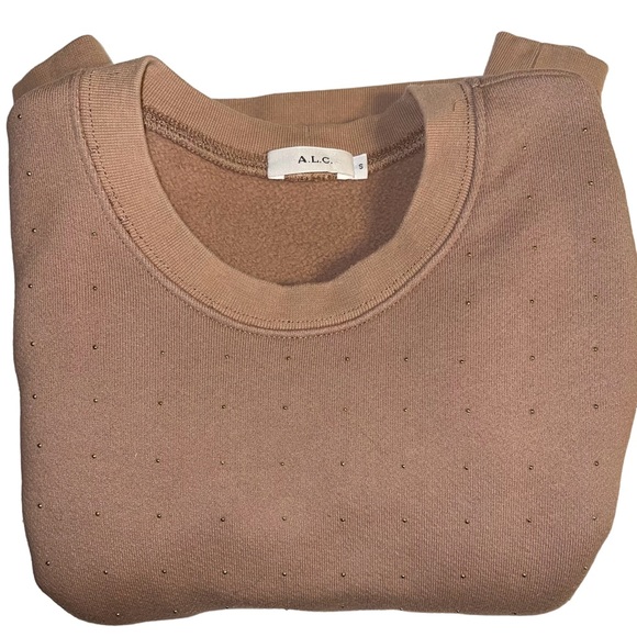 A.L.C. Women’s Embellished Crew Neck Sweatshirt Light Brown Sz S - Picture 13 of 13
